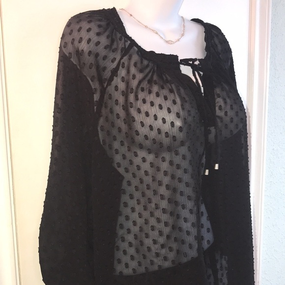 Liz Claiborne Black Swiss Dot Top Size XL Sheer - Picture 4 of 10
